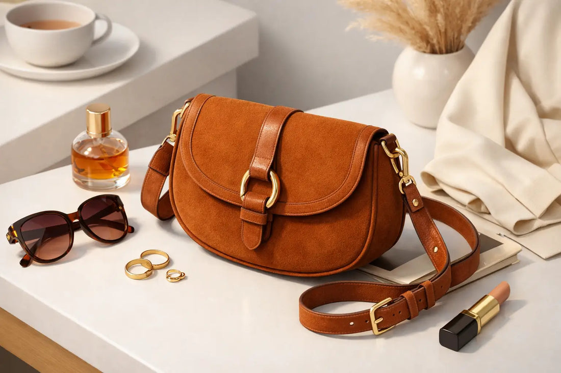 Why a Cognac Suede Shoulder Bag Always Looks Right