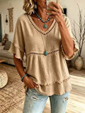 2026 Women's European And American Spring And Summer New Elegant Casual V-neck Solid Color Short Sleeved Women's Shirt | Mode