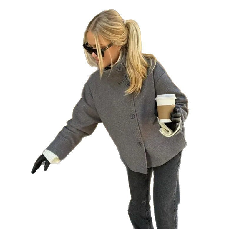 Cross-Border European And American Women's Short Stand-Up Collar Single-Breasted Woolen Coat Trendy And Stylish Woolen Jacket For Women | Mode