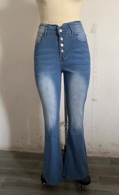 High Waist Bell Bottom Jeans Trendy Wear Washed Out Street Style Women's Denim Pants | Mode