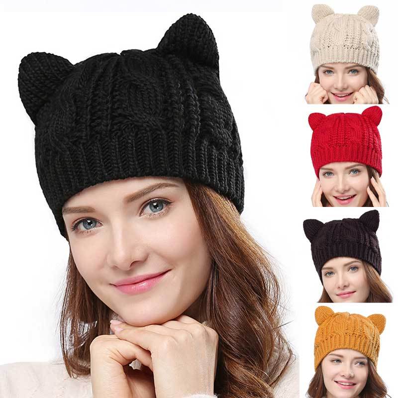 Hand Made 3D Cute Knitted Cat Ear Beanie For Winter | Mode