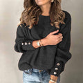 Long Sleeve Round Neck Button Knit T-shirt | Mode