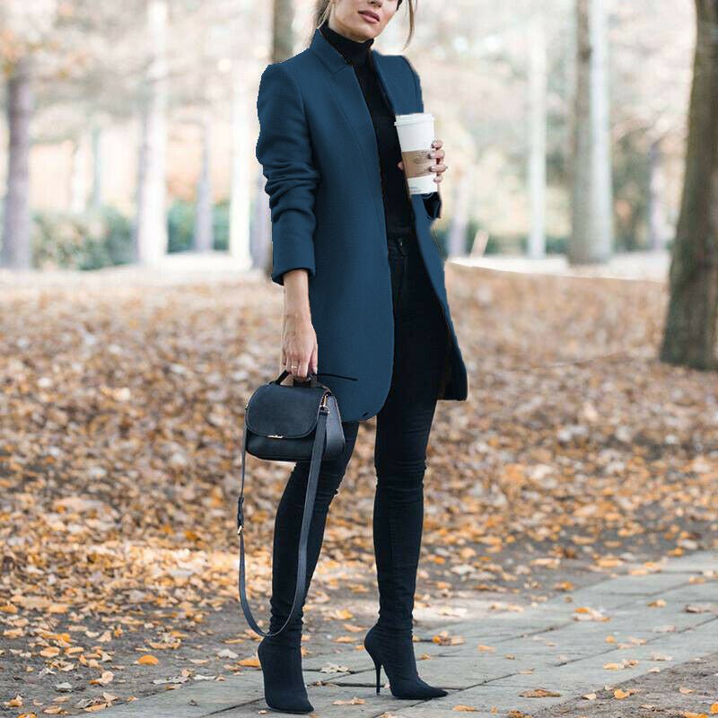 Autumn And Winter New Style European And American Fashion Solid Color Stand-Up Collar Woolen Blazer | Mode
