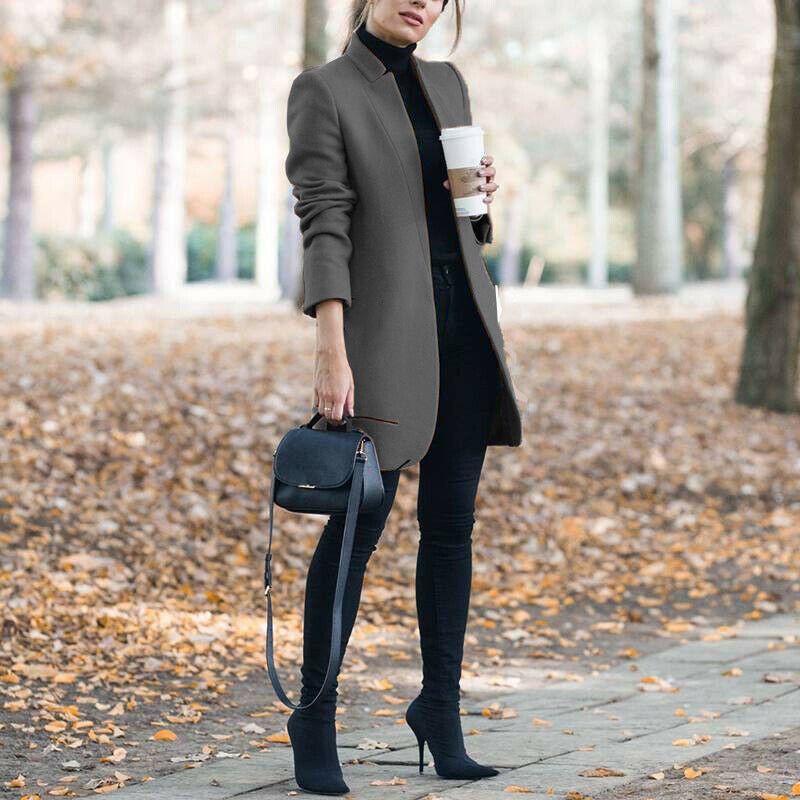Autumn And Winter New Style European And American Fashion Solid Color Stand-Up Collar Woolen Blazer | Mode