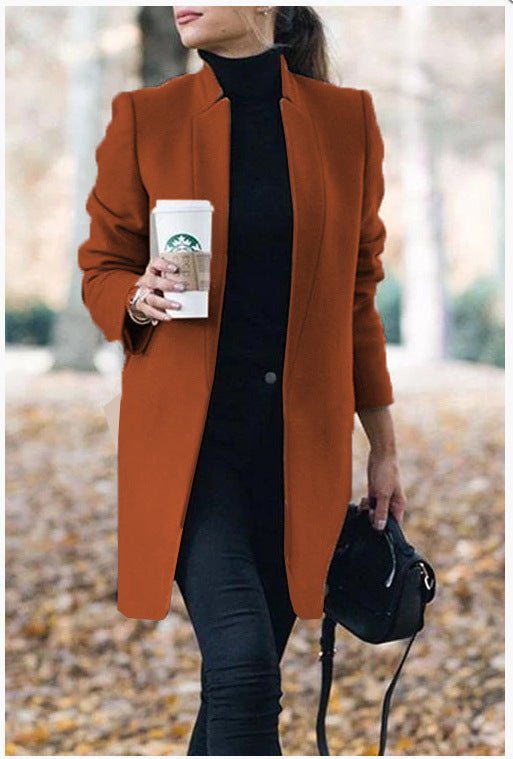 Autumn And Winter New Style European And American Fashion Solid Color Stand-Up Collar Woolen Blazer | Mode