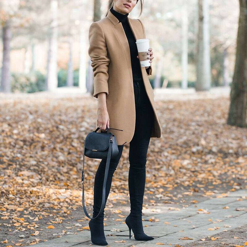 Autumn And Winter New Style European And American Fashion Solid Color Stand-Up Collar Woolen Blazer | Mode