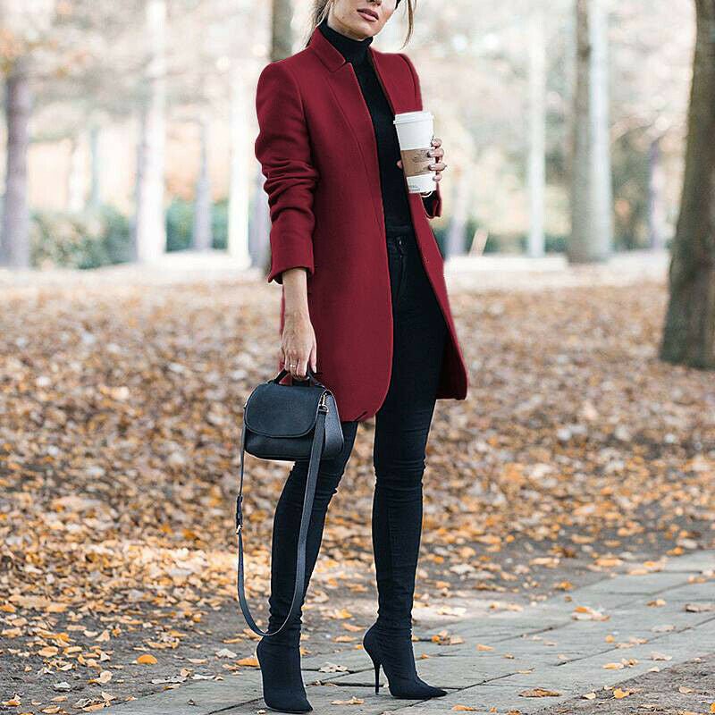 Autumn And Winter New Style European And American Fashion Solid Color Stand-Up Collar Woolen Blazer | Mode