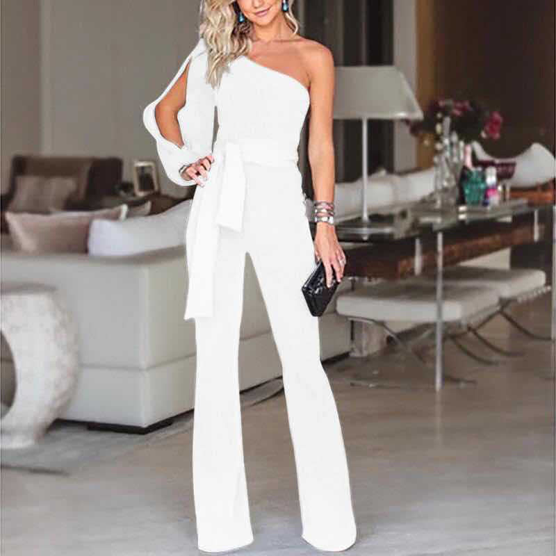 Ladies High Waist Slim One-Shoulder Jumpsuit | Mode