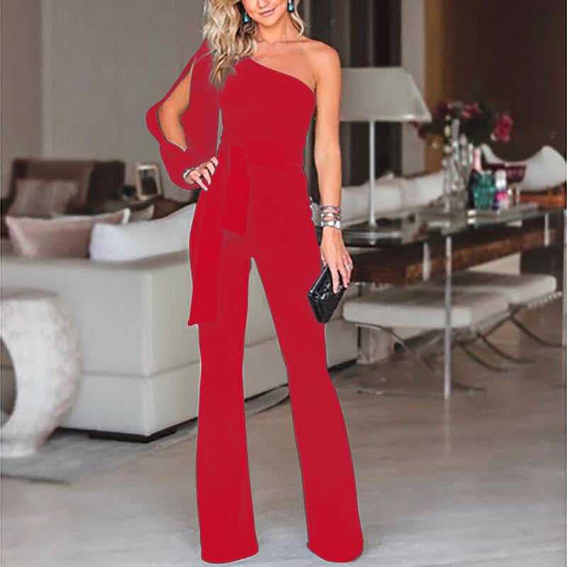 Ladies High Waist Slim One-Shoulder Jumpsuit | Mode
