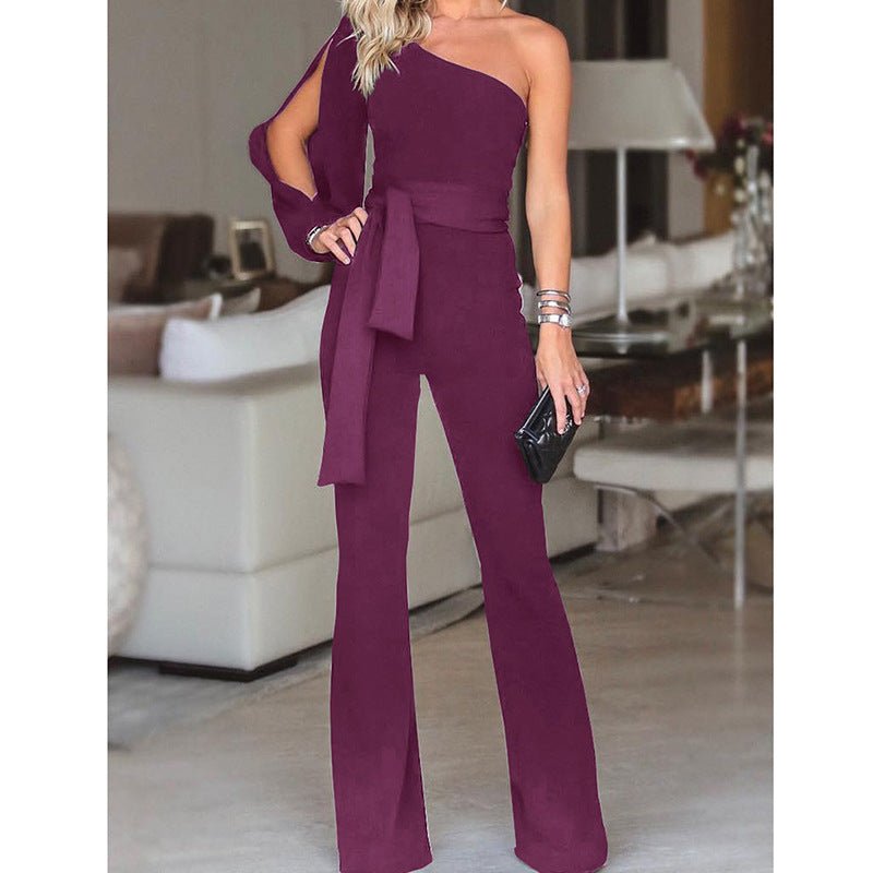 Ladies High Waist Slim One-Shoulder Jumpsuit | Mode