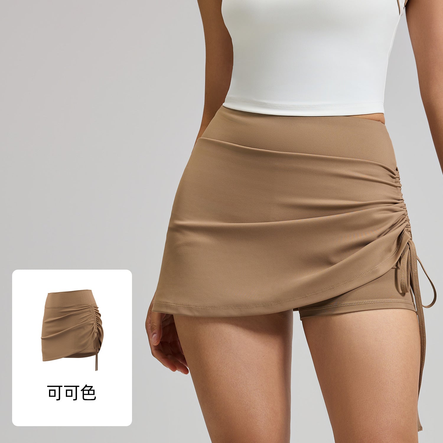 Cross-Border New Style High-Waisted Ruched Anti-Exposure Sports Running Short Skirt With Fake Two-Piece Design For Yoga And Fitness | Mode