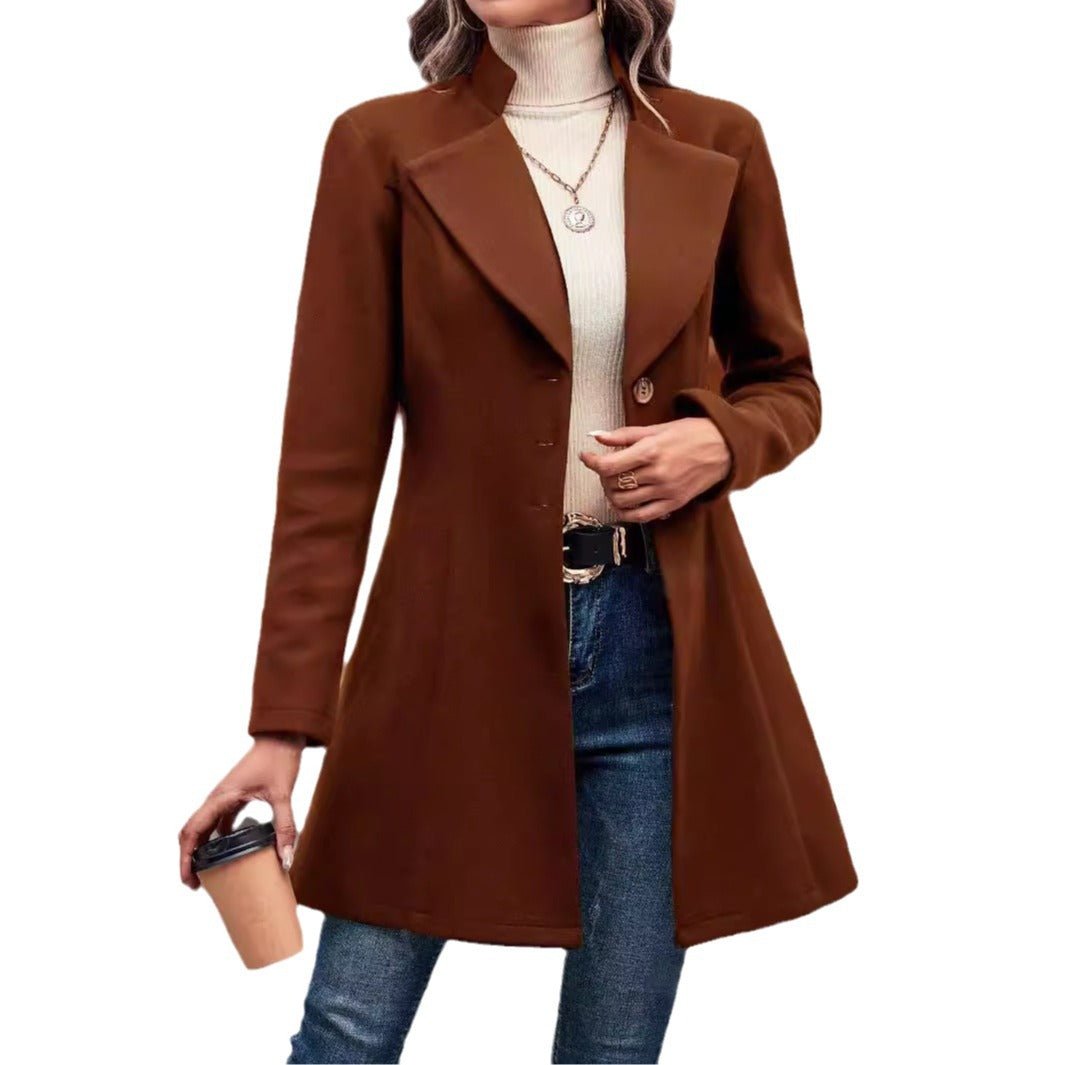 European And American Foreign Trade Hot-Selling Amazon Cross-Border Women's Autumn And Winter Lapel Slim-Fit Woolen Solid Color Stylish And Elegant Coat | Mode