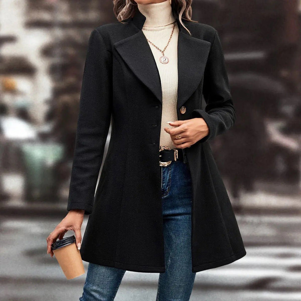 European And American Foreign Trade Hot-Selling Amazon Cross-Border Women's Autumn And Winter Lapel Slim-Fit Woolen Solid Color Stylish And Elegant Coat | Mode