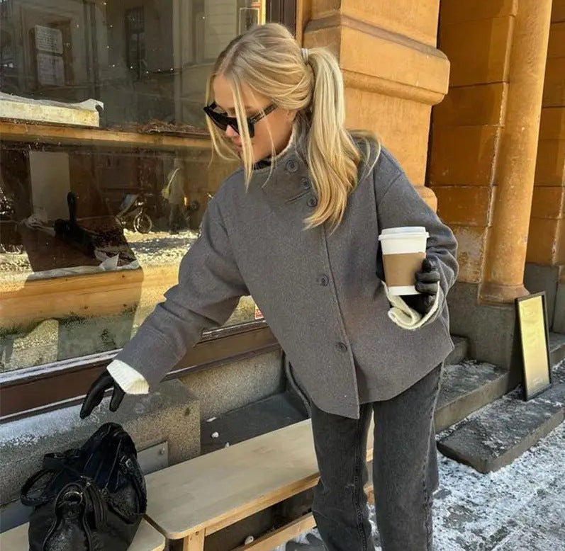 Cross-Border European And American Women's Short Stand-Up Collar Single-Breasted Woolen Coat Trendy And Stylish Woolen Jacket For Women | Mode