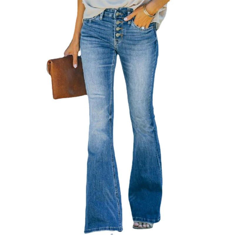 High Waist Bell Bottom Jeans Trendy Wear Washed Out Street Style Women's Denim Pants | Mode