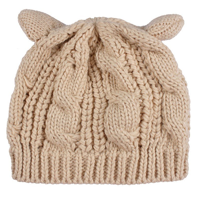 Hand Made 3D Cute Knitted Cat Ear Beanie For Winter | Mode