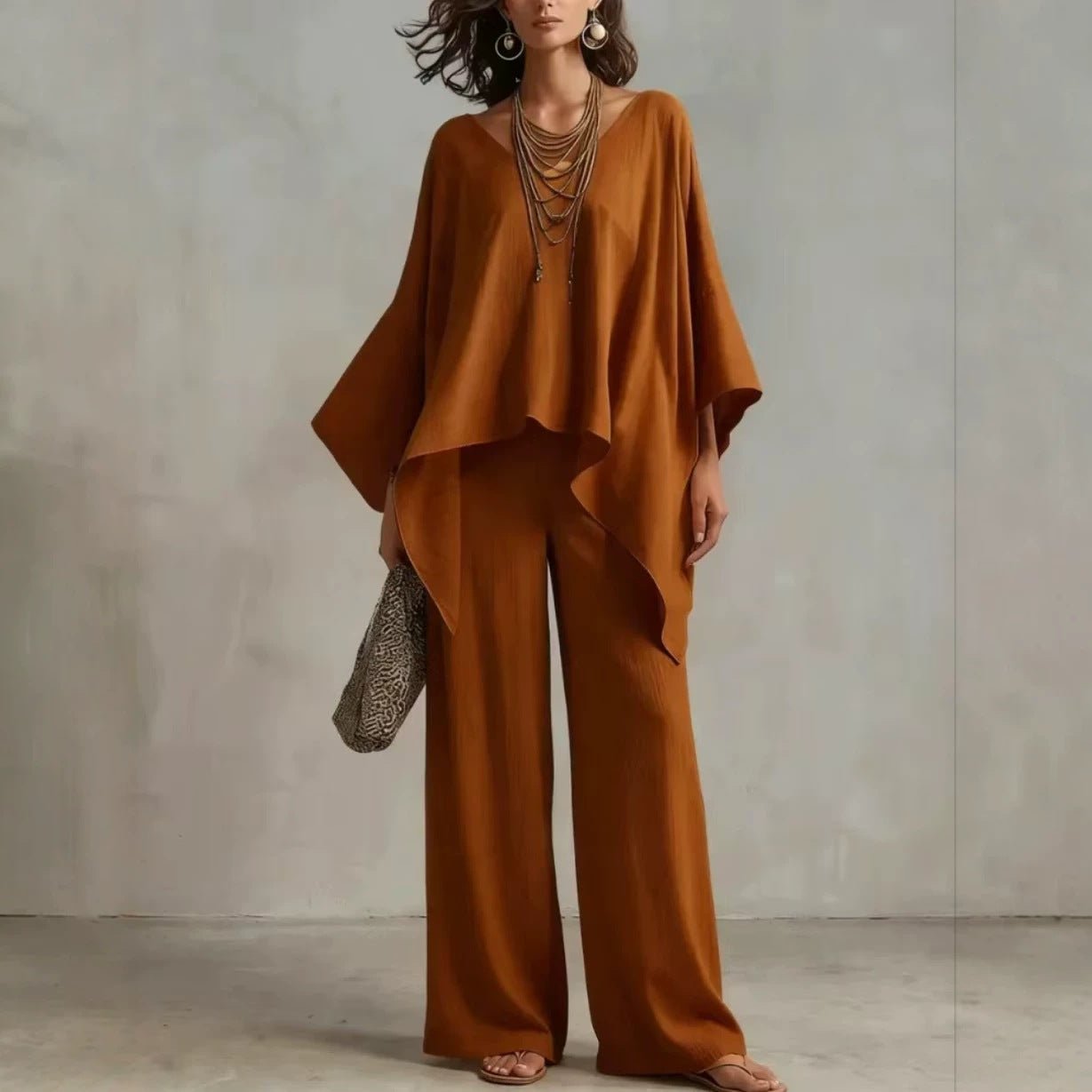 Women Cotton Linen 2 Piece Outfit, V Neck Batwing Sleeve Asymmetric Top  Wide Leg Pants Set, Casual Loose Elegant Summer Co Ord Set | Mode