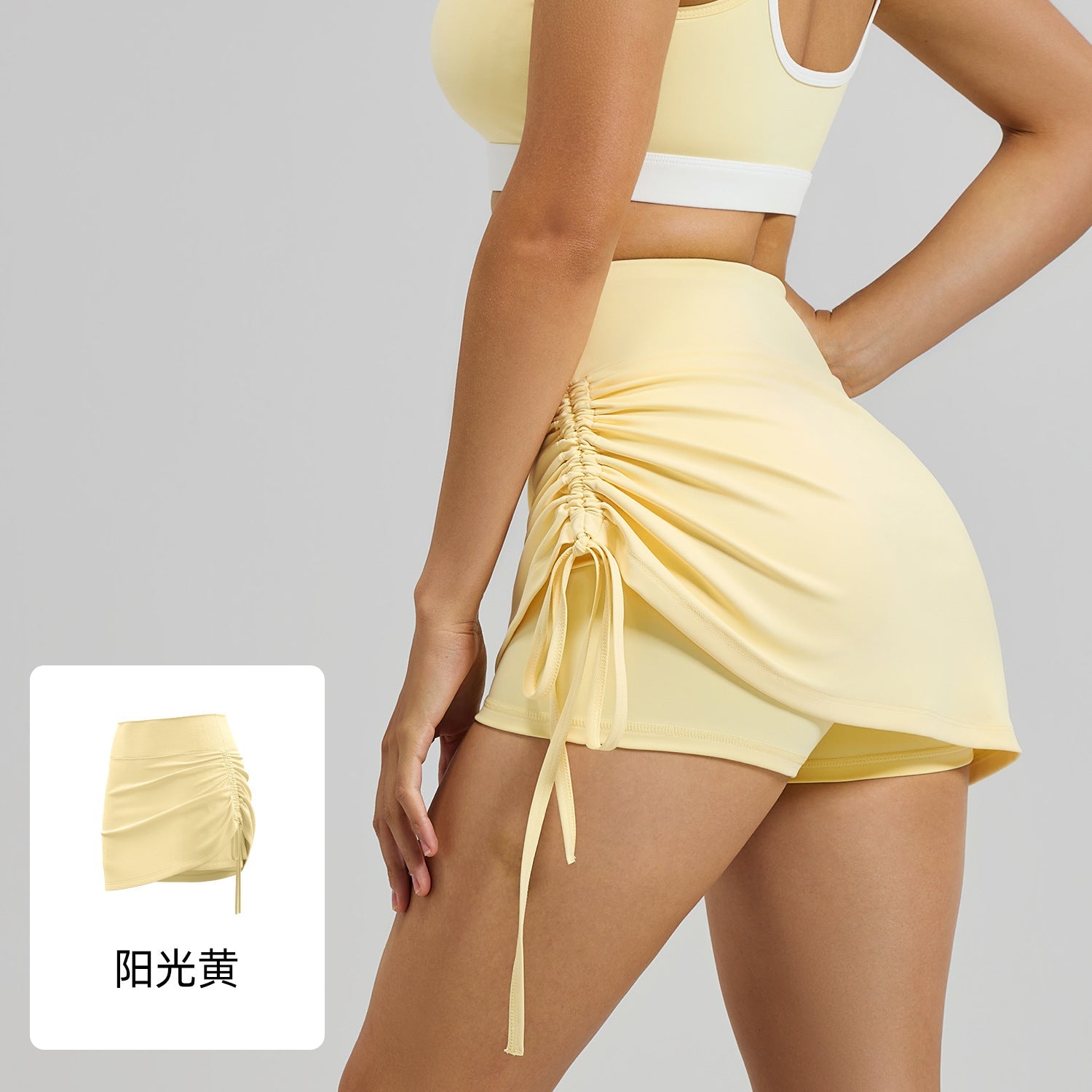 Cross-Border New Style High-Waisted Ruched Anti-Exposure Sports Running Short Skirt With Fake Two-Piece Design For Yoga And Fitness | Mode