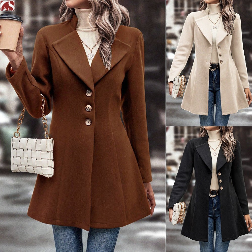 European And American Foreign Trade Hot-Selling Amazon Cross-Border Women's Autumn And Winter Lapel Slim-Fit Woolen Solid Color Stylish And Elegant Coat | Mode