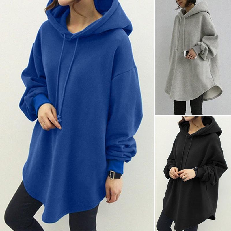 Casual Long Sleeve Pocket Hooded Drawstring Loose Sweatshirt | Mode