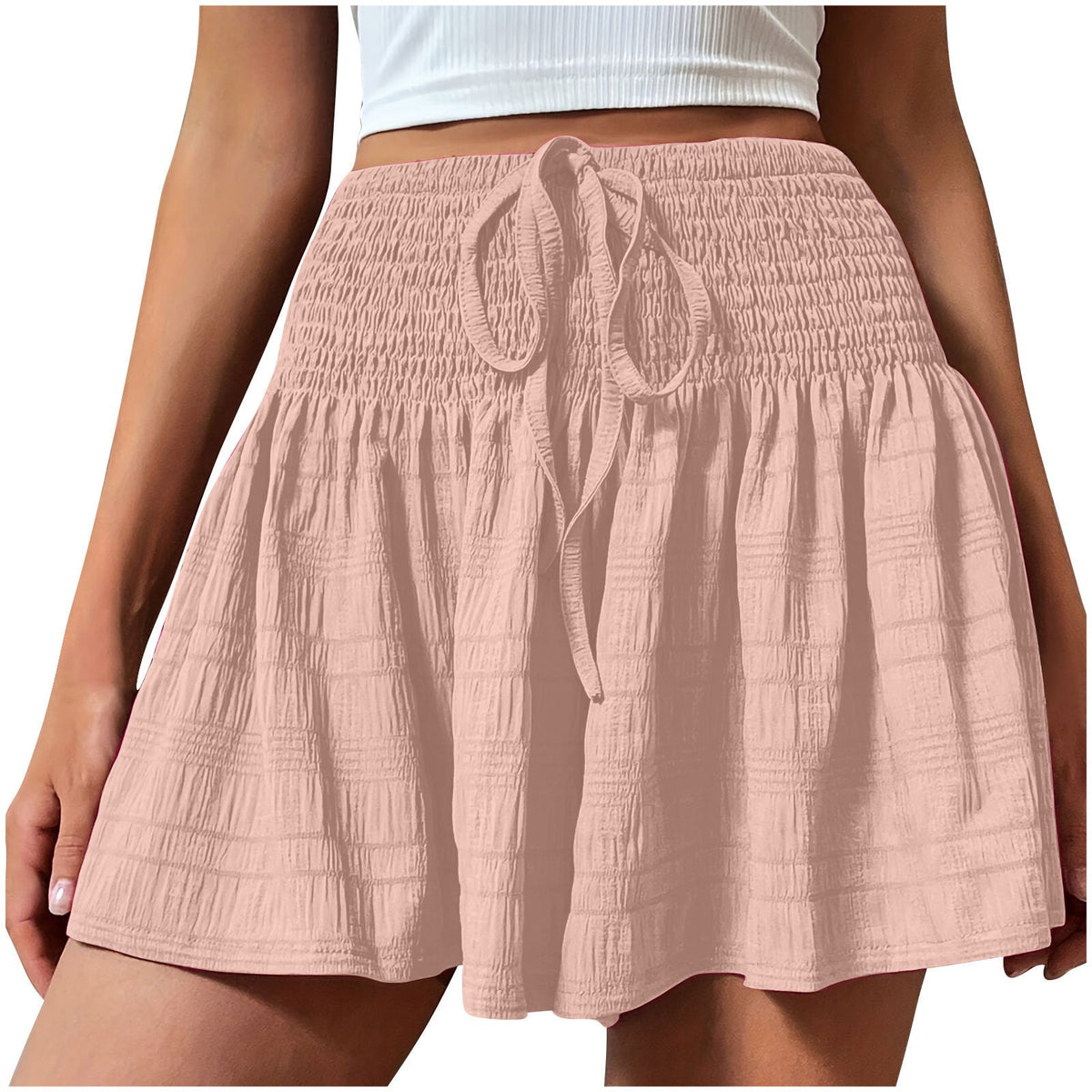 2026 European Style Women S Stretch Waist Short Skirt Casual Pants Summer Fashion Solid Color Drawstring Sports Shorts | Mode