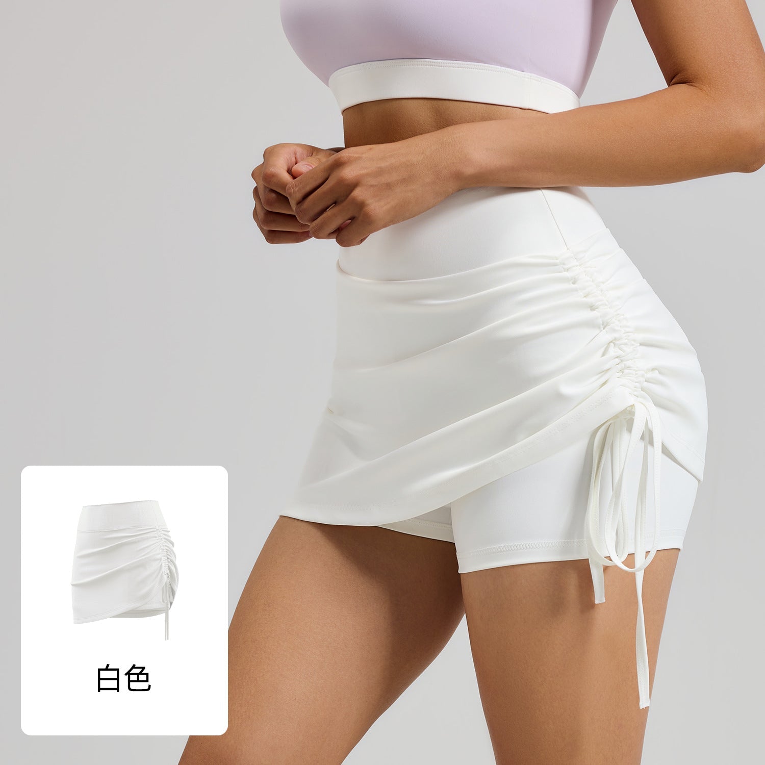 Cross-Border New Style High-Waisted Ruched Anti-Exposure Sports Running Short Skirt With Fake Two-Piece Design For Yoga And Fitness | Mode