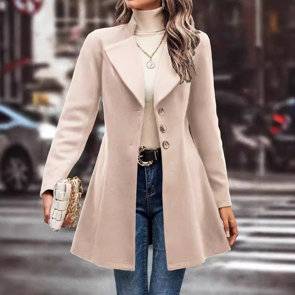 European And American Foreign Trade Hot-Selling Amazon Cross-Border Women's Autumn And Winter Lapel Slim-Fit Woolen Solid Color Stylish And Elegant Coat | Mode