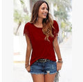 Wish quick sale eBay ladies Europe and America big size round neck short sleeve cuffs tassel T-shirt cotton tops | Mode