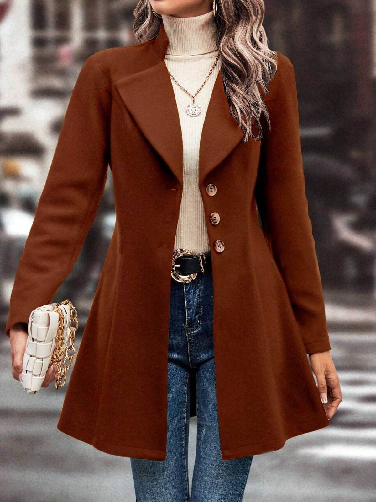 European And American Foreign Trade Hot-Selling Amazon Cross-Border Women's Autumn And Winter Lapel Slim-Fit Woolen Solid Color Stylish And Elegant Coat | Mode