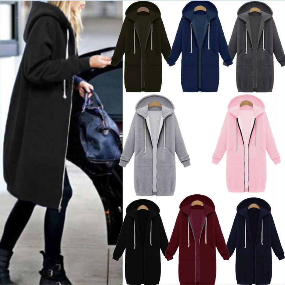 Hooded Long Sleeve Sweater Fleece Long Jacket | Mode
