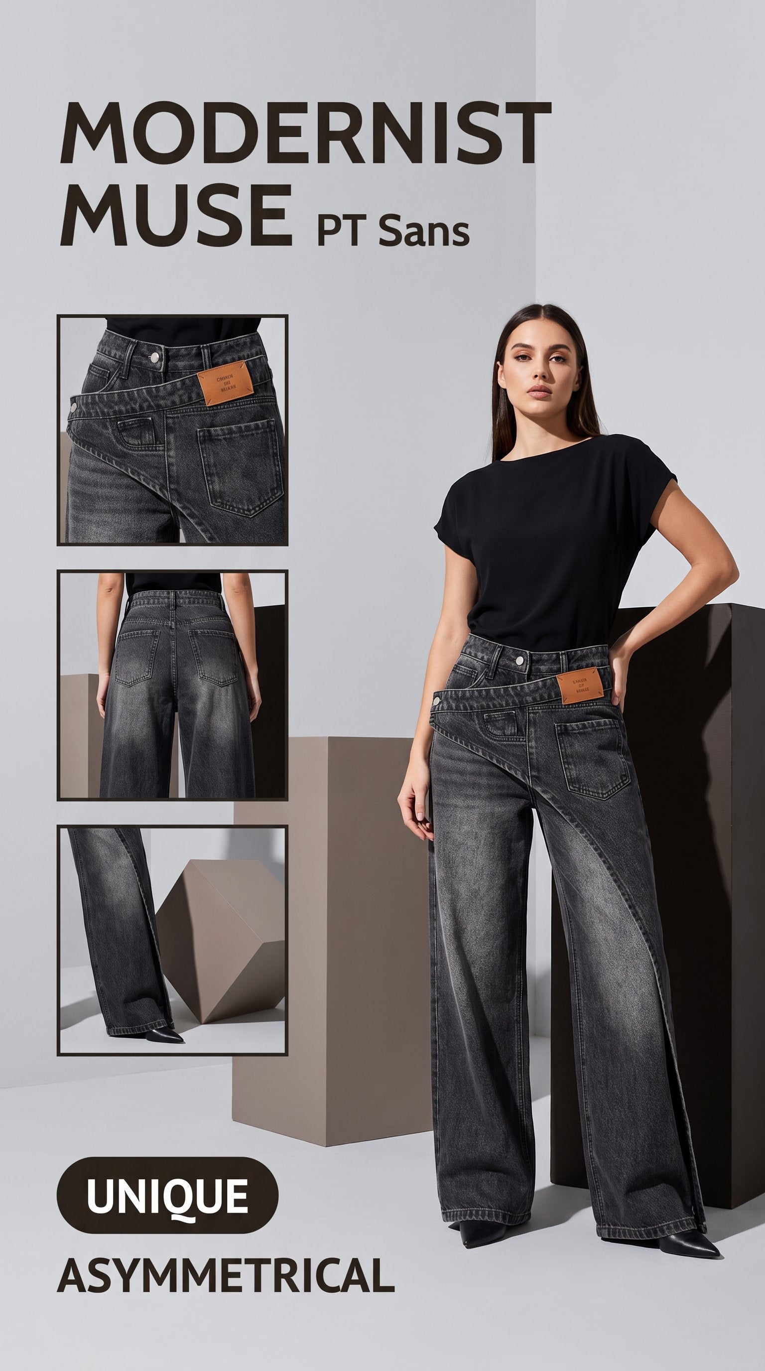 Jeans femme gris et noir patchwork