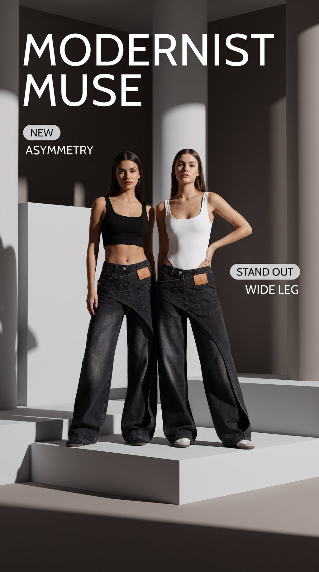 Jeans femme gris et noir patchwork