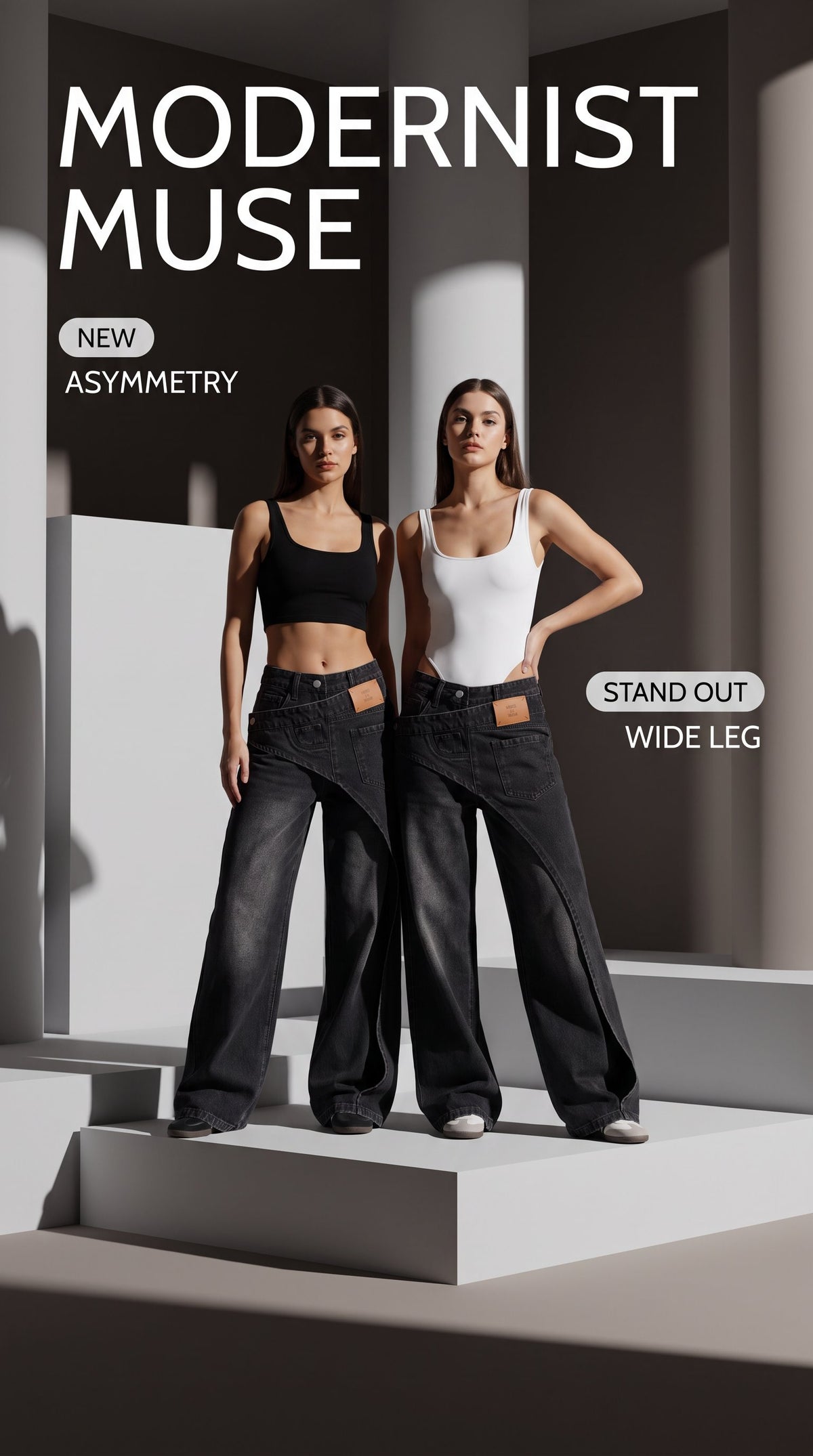Jeans femme gris et noir patchwork