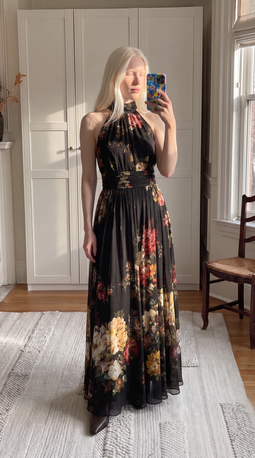 2026 Summer European And American Style Elegant Hollow-Out Stand-Collar Sleeveless Printed Dress With Waist-Cinching Slimming Effect And A-Line Flared Long Skirt