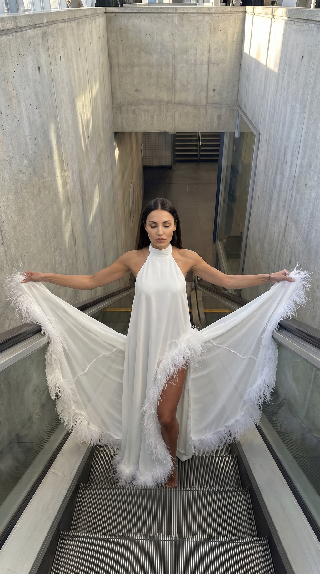 Feather-matching Sleeveless Backless Maxi Dress