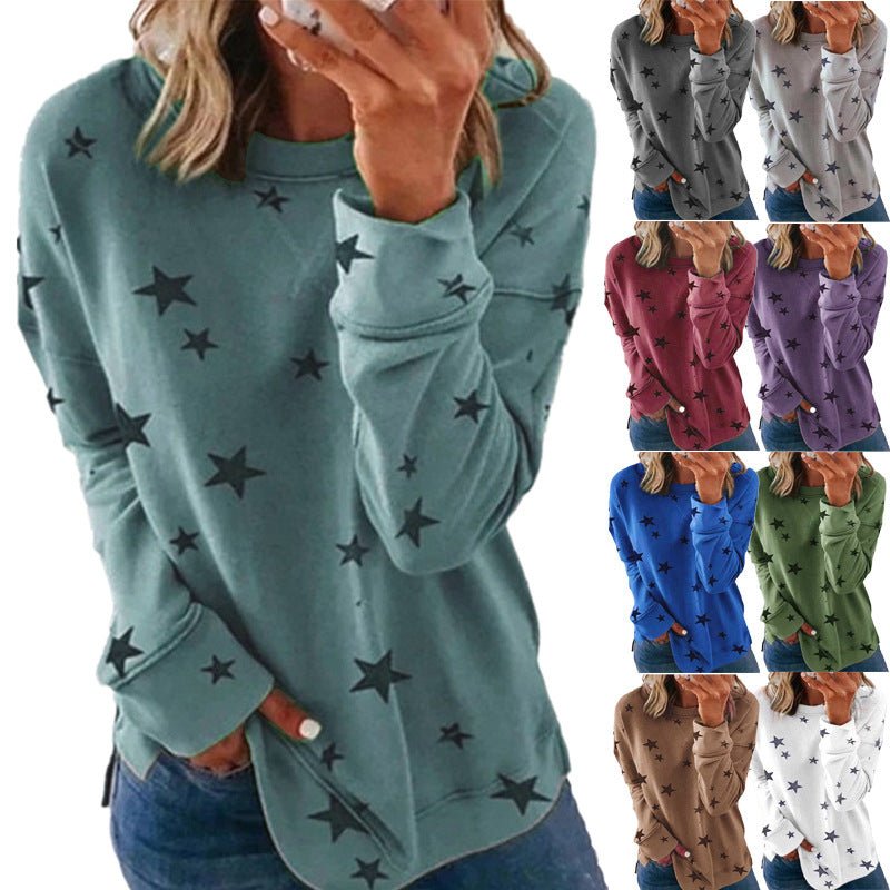 Star Print Long Sleeve Pullover Women's Sweatshirt | Mode