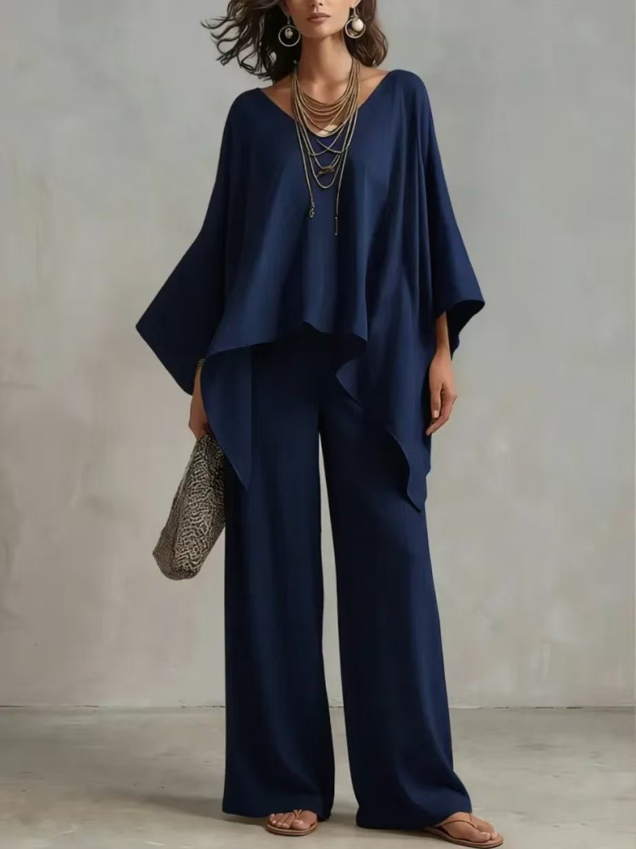Women Cotton Linen 2 Piece Outfit, V Neck Batwing Sleeve Asymmetric Top  Wide Leg Pants Set, Casual Loose Elegant Summer Co Ord Set | Mode