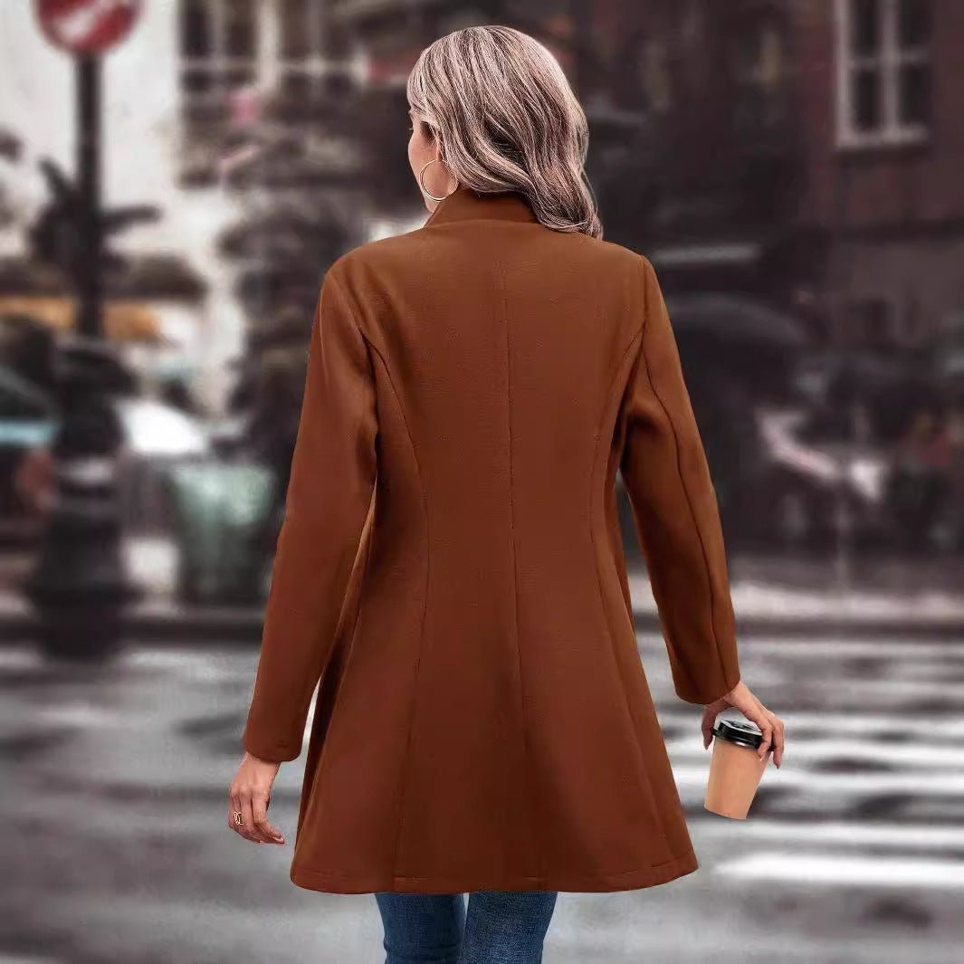 European And American Foreign Trade Hot-Selling Amazon Cross-Border Women's Autumn And Winter Lapel Slim-Fit Woolen Solid Color Stylish And Elegant Coat | Mode