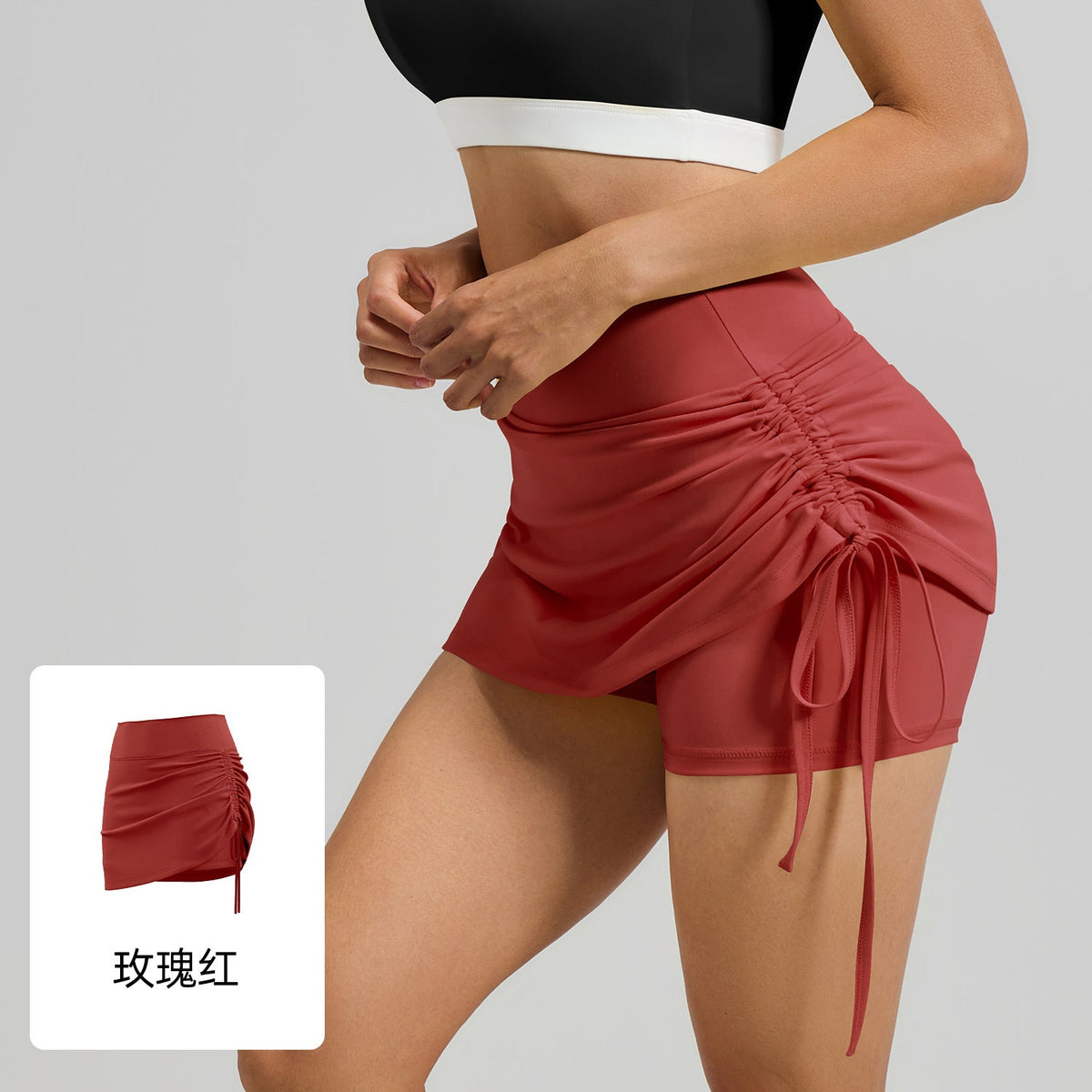 Cross-Border New Style High-Waisted Ruched Anti-Exposure Sports Running Short Skirt With Fake Two-Piece Design For Yoga And Fitness | Mode