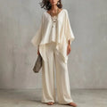 Women Cotton Linen 2 Piece Outfit, V Neck Batwing Sleeve Asymmetric Top  Wide Leg Pants Set, Casual Loose Elegant Summer Co Ord Set | Mode