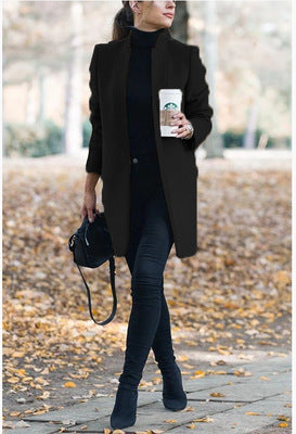 Autumn And Winter New Style European And American Fashion Solid Color Stand-Up Collar Woolen Blazer | Mode