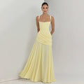 European And American Style Women's Spring New Solid Color Low-Cut Ruffled Strap Waist-Cinching Backless Dress Wholesale | Mode